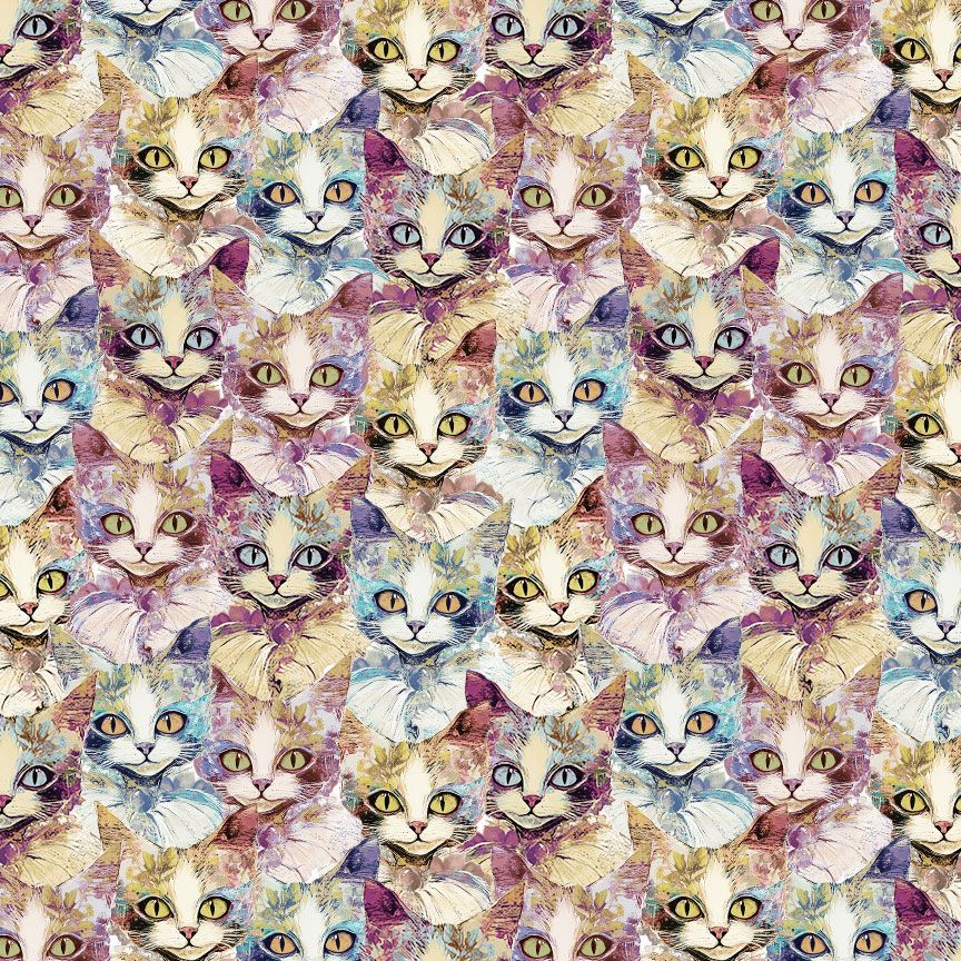 Multi Packed Cats Looking Glass 44"/45" Fabric Per Yard