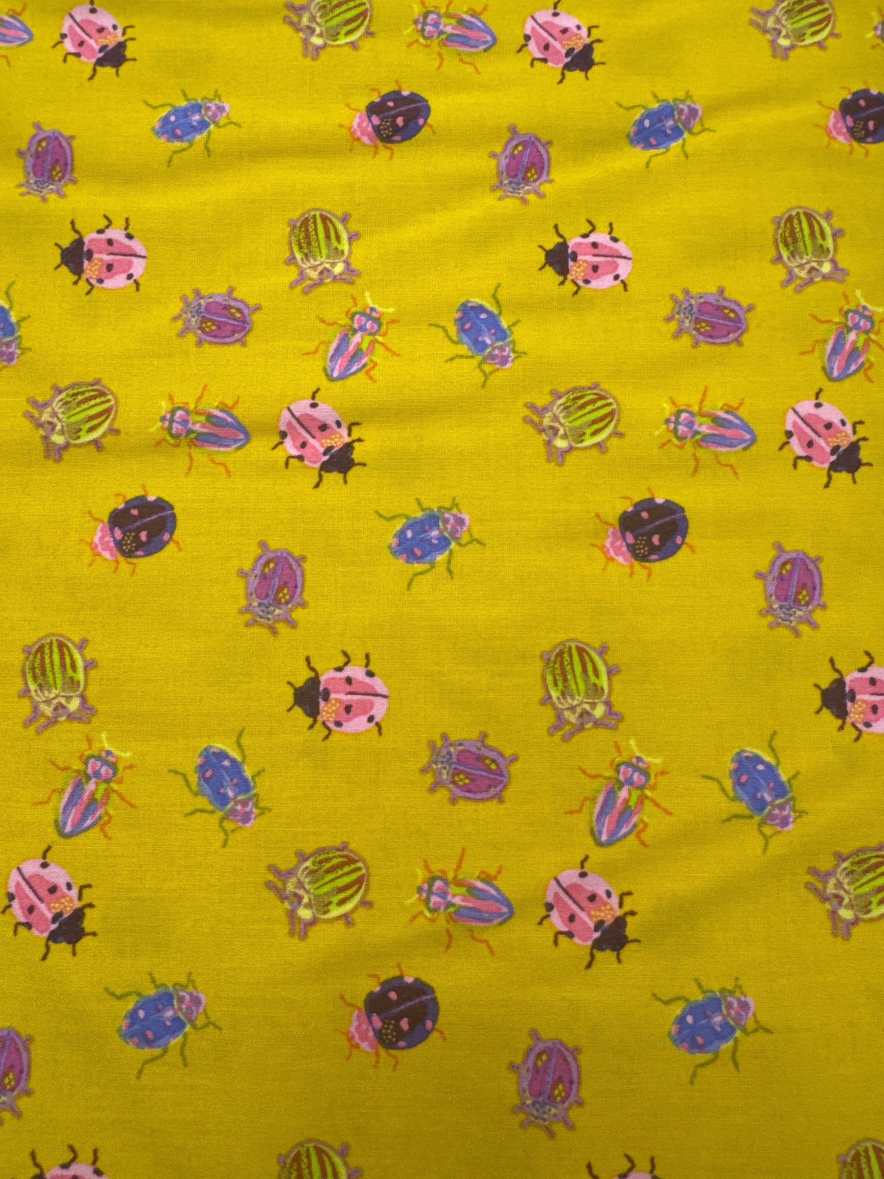 Beetles Yellow novelty quilting fabric by Windham Fabrics