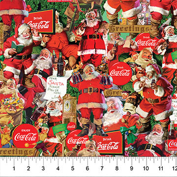 Coca-Cola Christmas Santa Scenes 43"/44" Cotton Fabric Per Yard