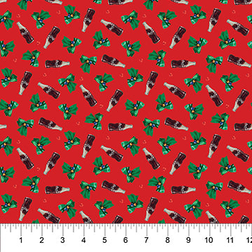 Coca-Cola Christmas Tossed Bottle 43"/44" Cotton Fabric Per Yard