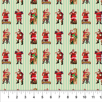 Coca-Cola Christmas Green Santa Stripe 43"/44" Cotton Fabric per yard