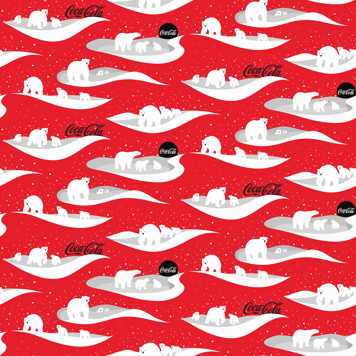 Coca-Cola Polar Winter Scenes Red Cotton 45" Fabric Per Yard