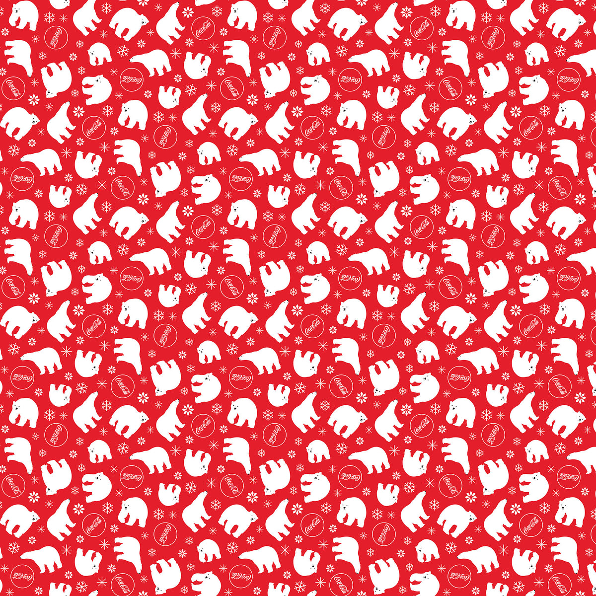 Coca-Cola Polar Winter Big Bear Toss Red Cotton 45" Fabric Per Yard