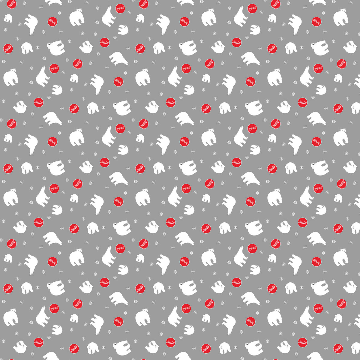 Coca-Cola Polar Winter Small Bear Toss Gray Cotton 45" Fabric Per Yard
