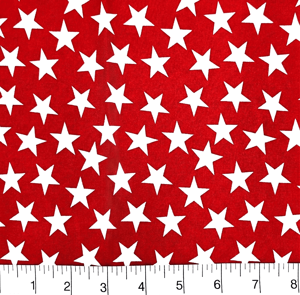 Patriotic Stars 108" Supreme Backings - Large White Stars on Red Wideback Fabric Per Yard