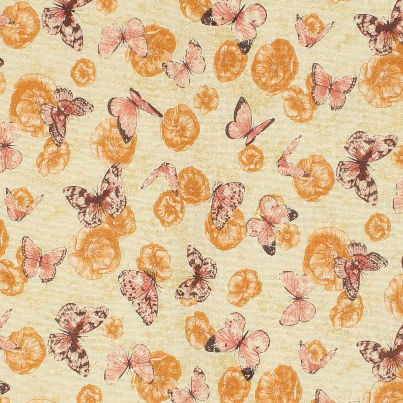 Romantic Garden floral butterflies cream quilting cotton