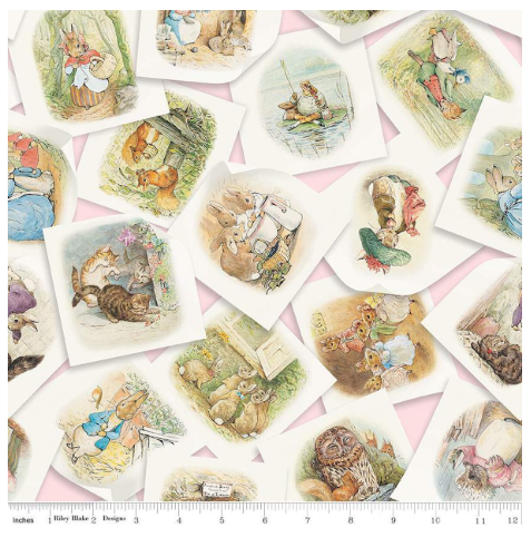 Peter Rabbit and Friends Pink Main novelty quilting fabric by Riley Blake