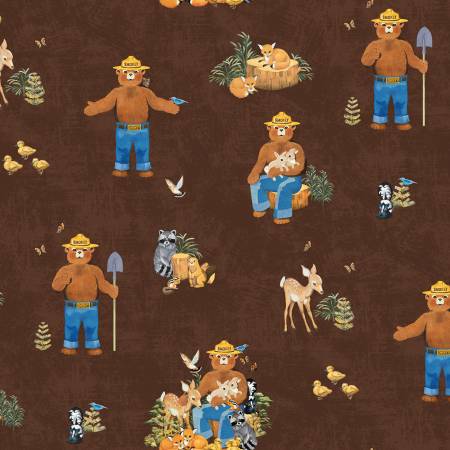 Riley Blake Friends of Smokey Bear Main quilting cotton in Bark
