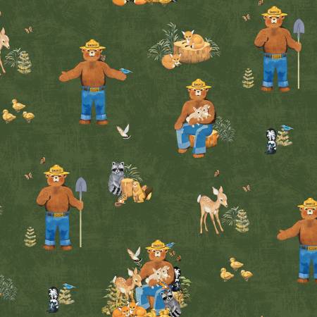Riley Blake Friends of Smokey Bear Main quilting cotton in Forest