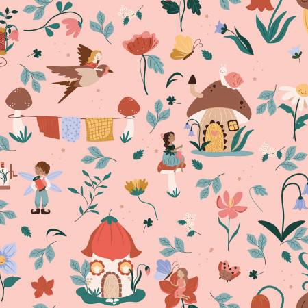 Riley Blake Thimbelina & the Sewing Fairies Main Apricot Mist quilting fabric