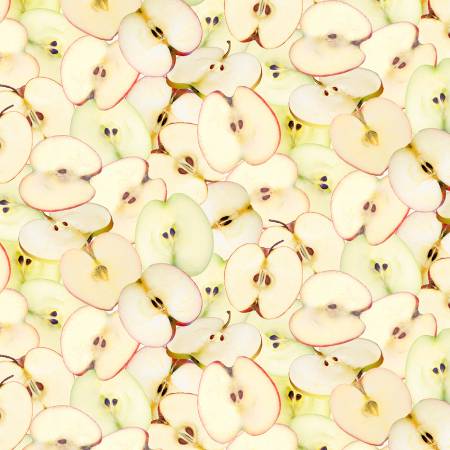Timeless Treasures Packed Apples Slices Cream quilting fabric — apples and slices on cream