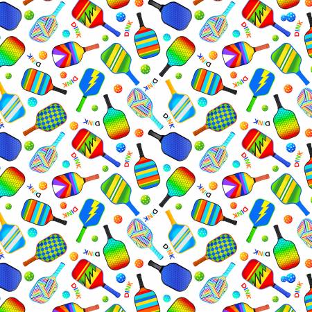 Timeless Treasures Pickleball Paddle quilting fabric in White