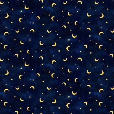 Timeless Treasures Owl Always Love You Moon And Stars quilting fabric in Navy