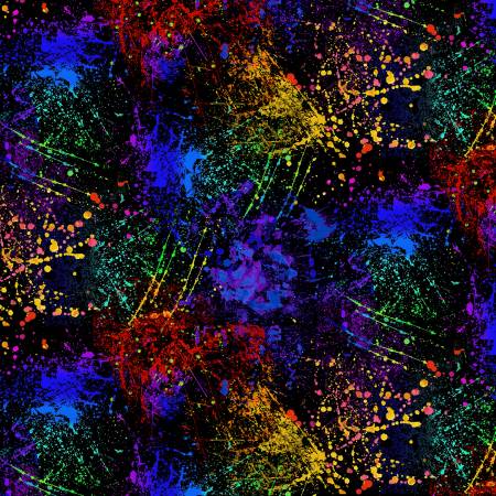 Timeless Treasures Colored Paint Splatter quilting fabric in Black
