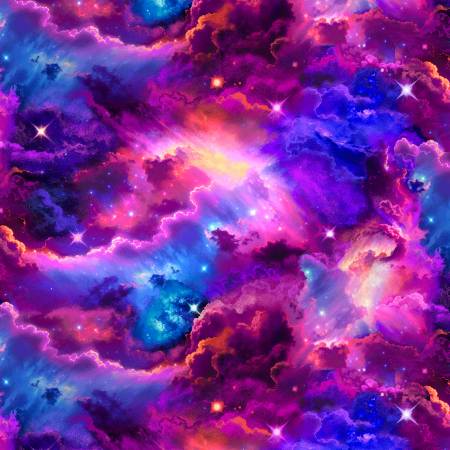 Timeless Treasures Galaxy Starburst quilting fabric — starburst on galaxy