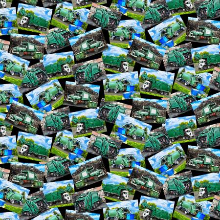 Timeless Treasures Garbage Trucks Multi quilting fabric