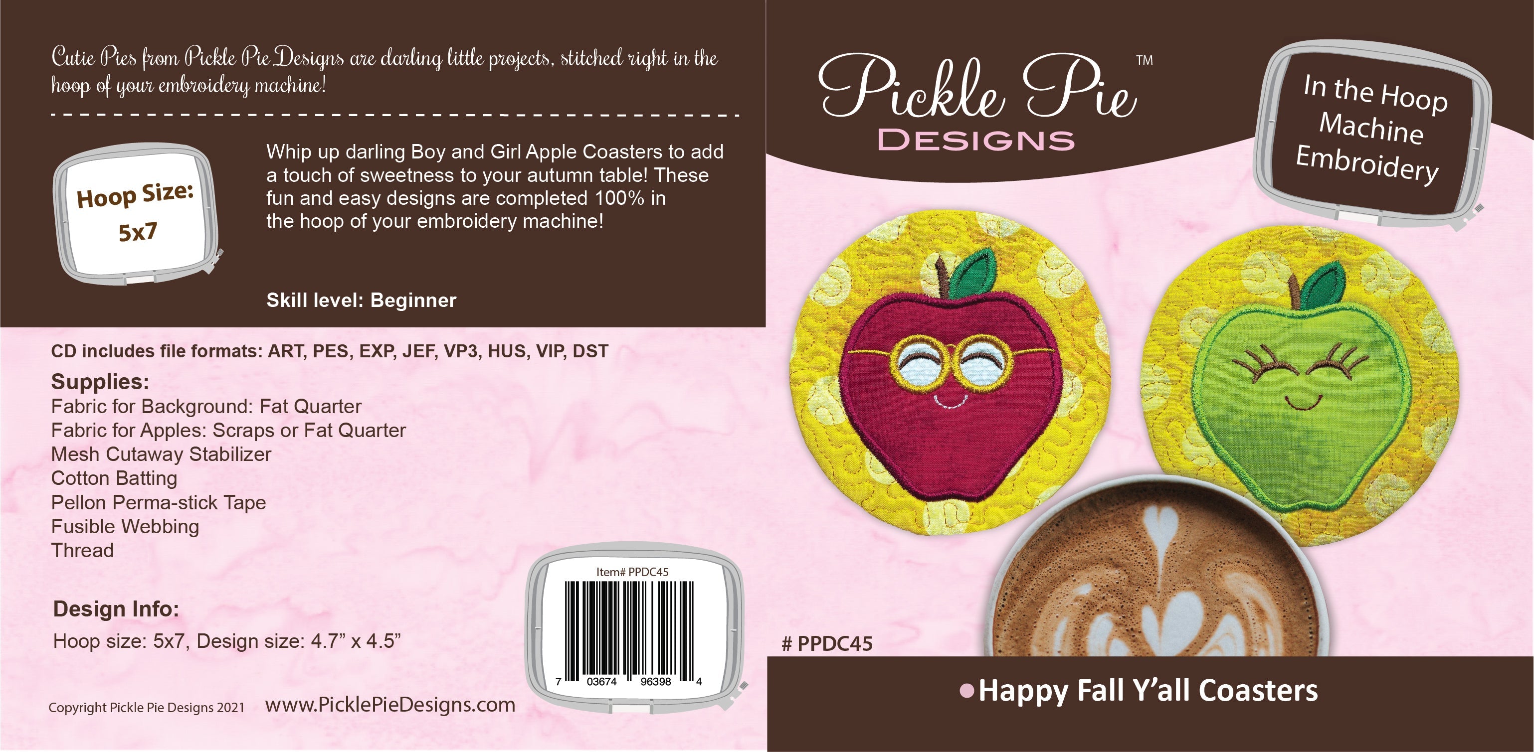 Happy Fall Y'all Coaster In the Hoop Embroidery Design Collection