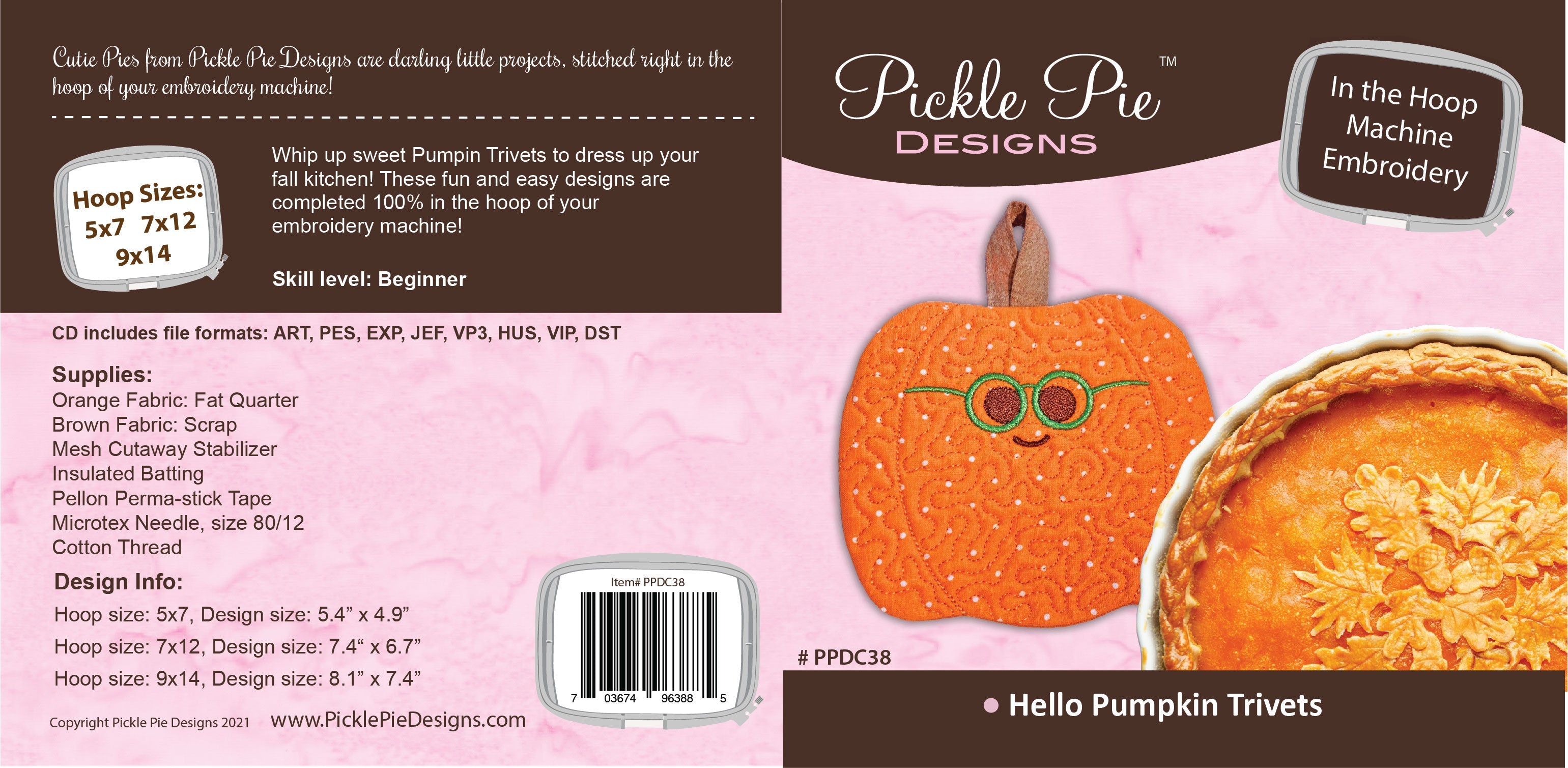 Hello Pumpkin Trivets In the Hoop Embroidery Design Collection