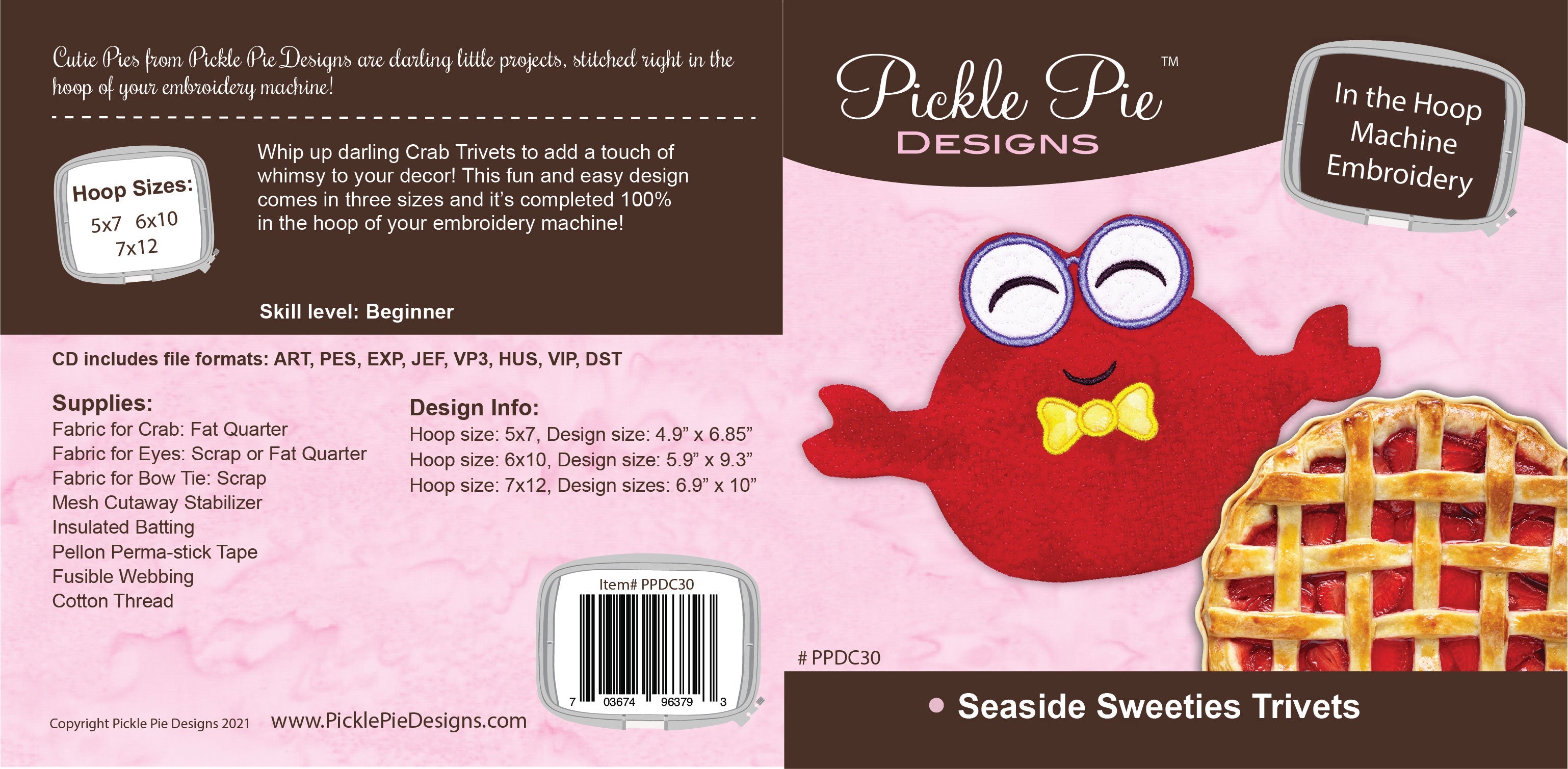 Seaside Sweeties Crab Trivets In the Hoop Embroidery Design Collection