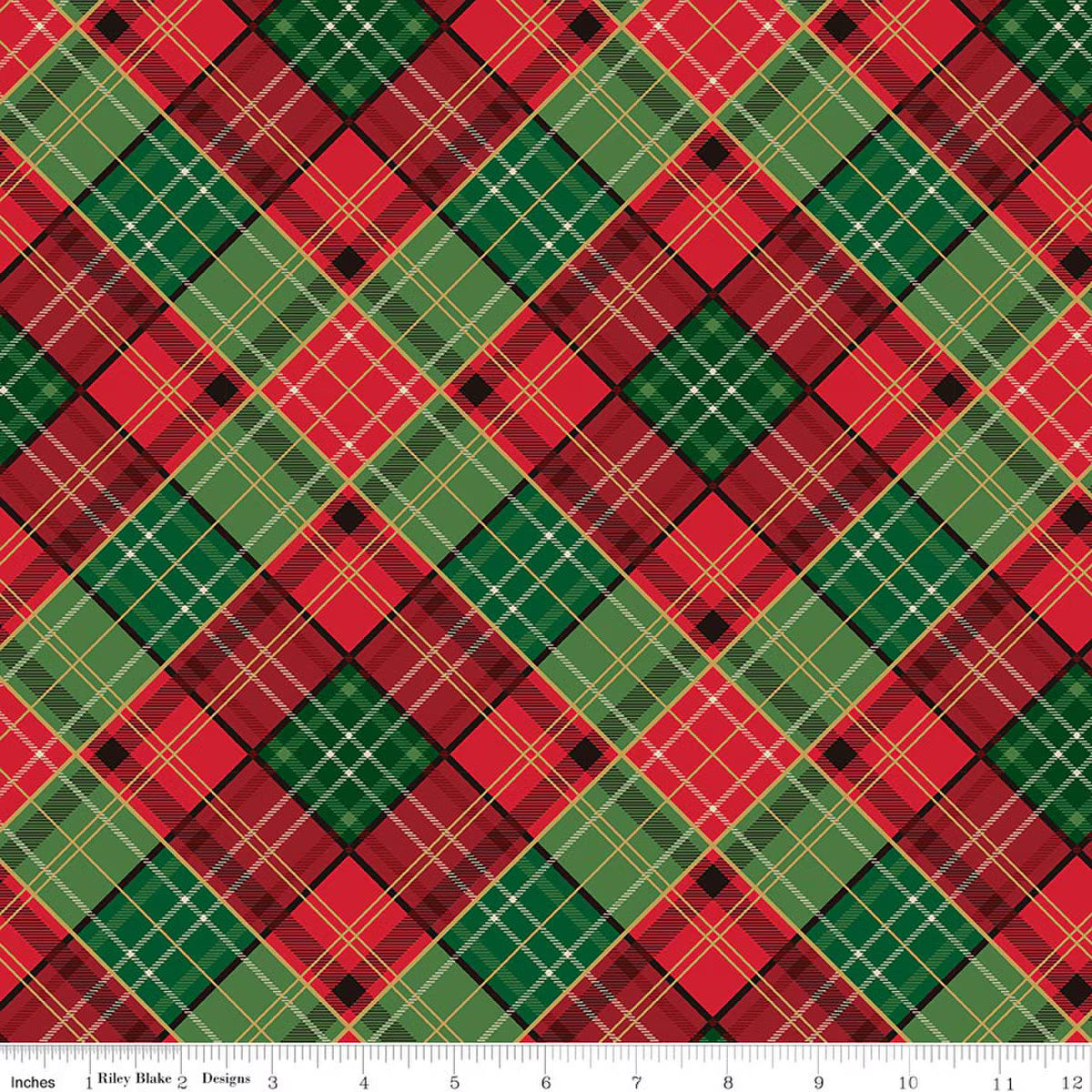 Poinsettias at Christmas Plaid Multi foil quilting fabric by Riley Blake