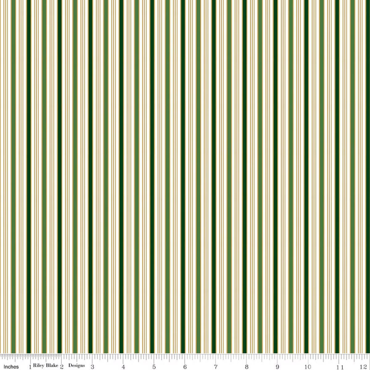 Poinsettias at Christmas Stripe Green foil quilting fabric by Riley Blake
