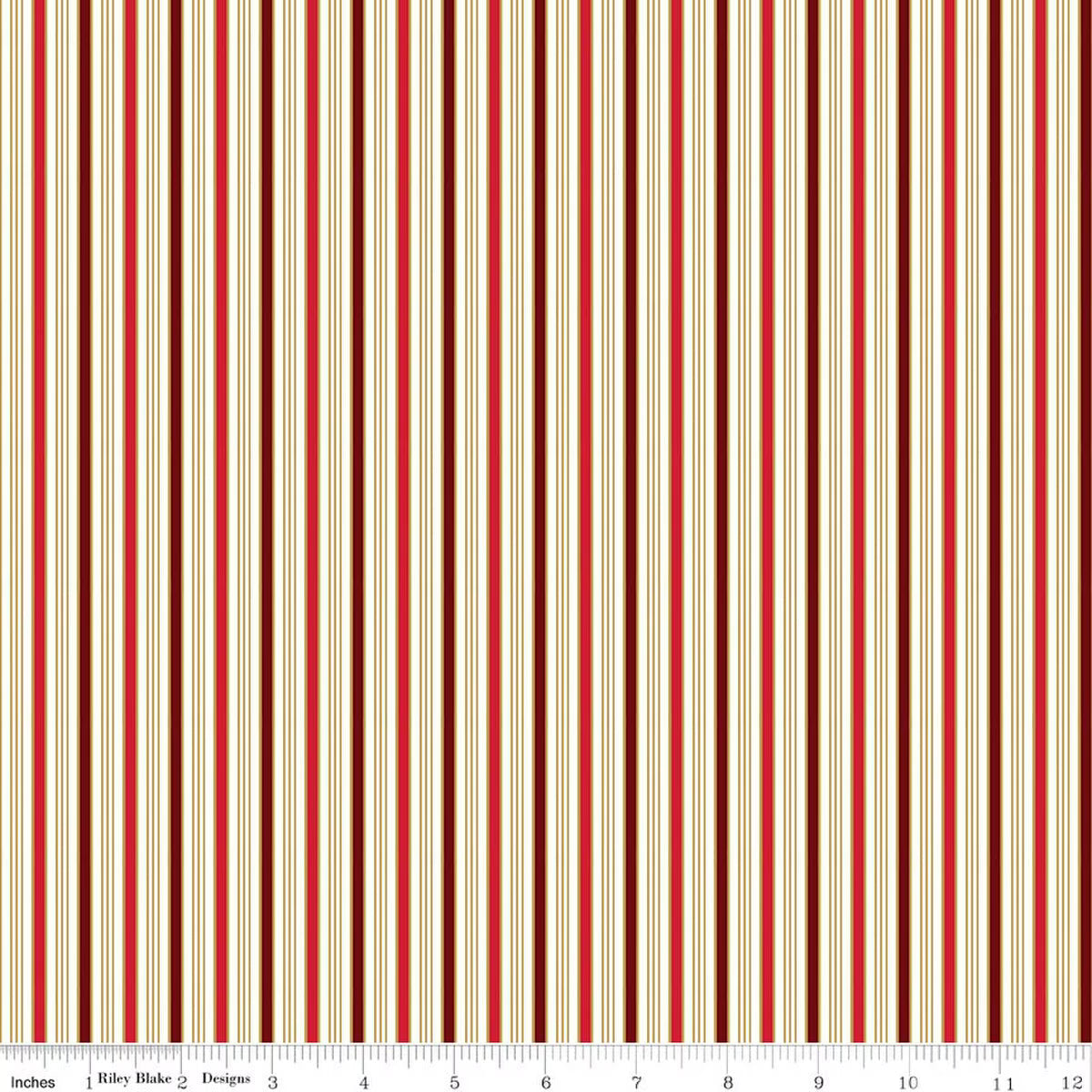 Poinsettias at Christmas Stripe Red foil quilting fabric by Riley Blake