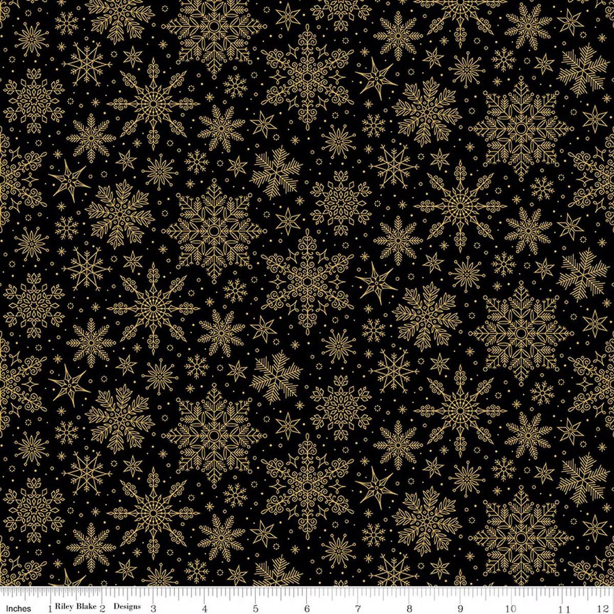 Poinsettias at Christmas Snowflakes Black foil quilting fabric by Riley Blake
