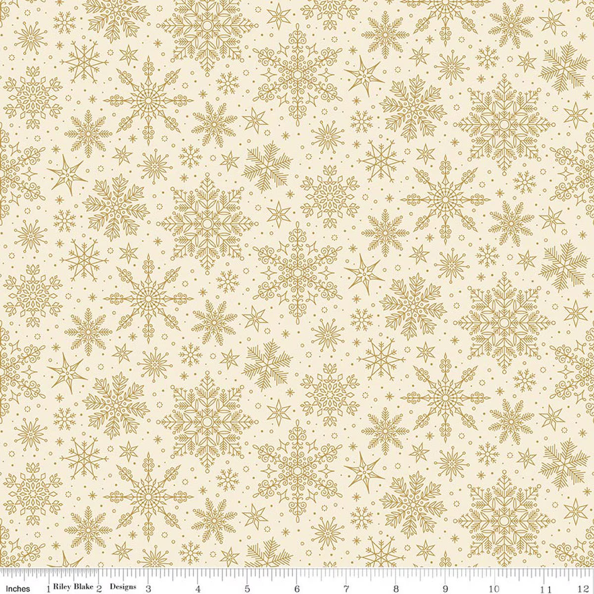 Poinsettias at Christmas Snowflakes Cream foil quilting fabric by Riley Blake