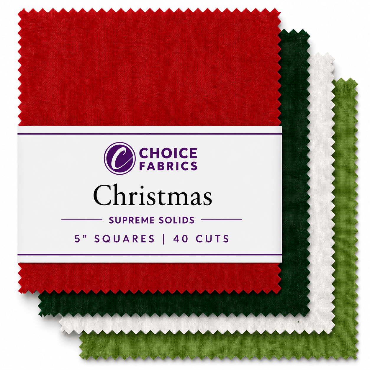 Choice Fabrics Supreme Solids 5x5 charm pack Christmas colorway 40 squares