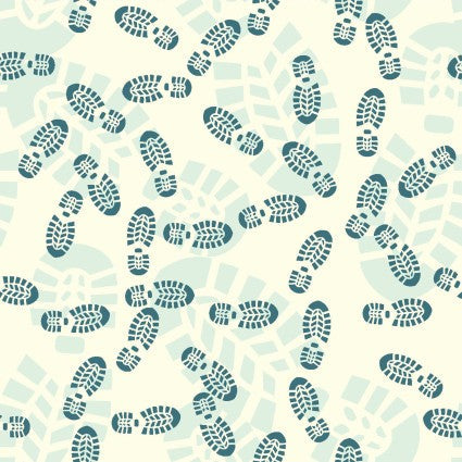 Clothworks Bear Camp Trail Dark Teal Y4055 105 quilting fabric — bears on trail print