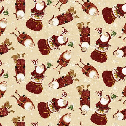 Clothworks Gingerbread Christmas digital santas dark butter