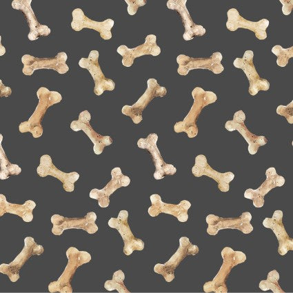 Clothworks Best Friends bones black quilting cotton