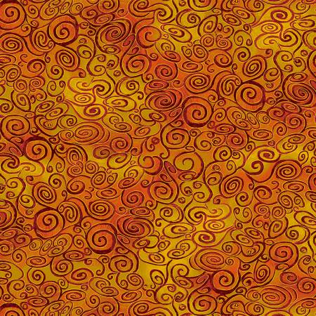 Timeless Treasures Flora swirly scrolls metallic quilting cotton fabric in Rust