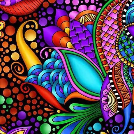 Black/Multi Carnivale Floral Geometric Cotton 43"/44" Fabric Per Yard