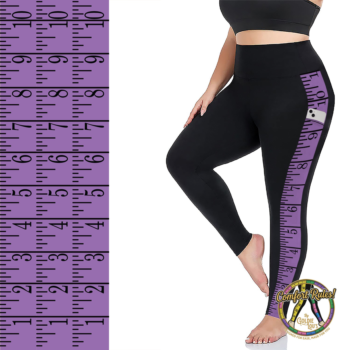 Purple Tape Measure Sewing Leggings