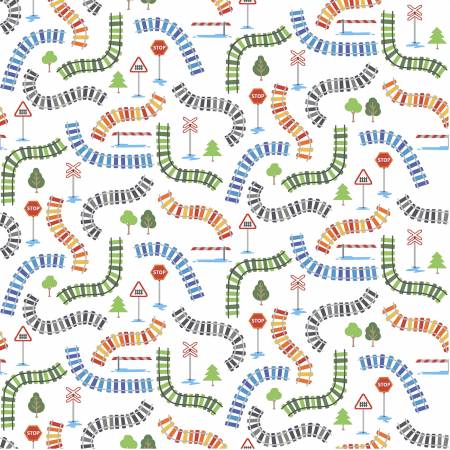 Michael Miller Express Tracks White quilting fabric