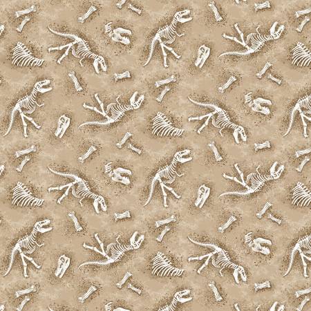 Michael Miller Fossils Beige quilting fabric — dinosaur fossils on beige