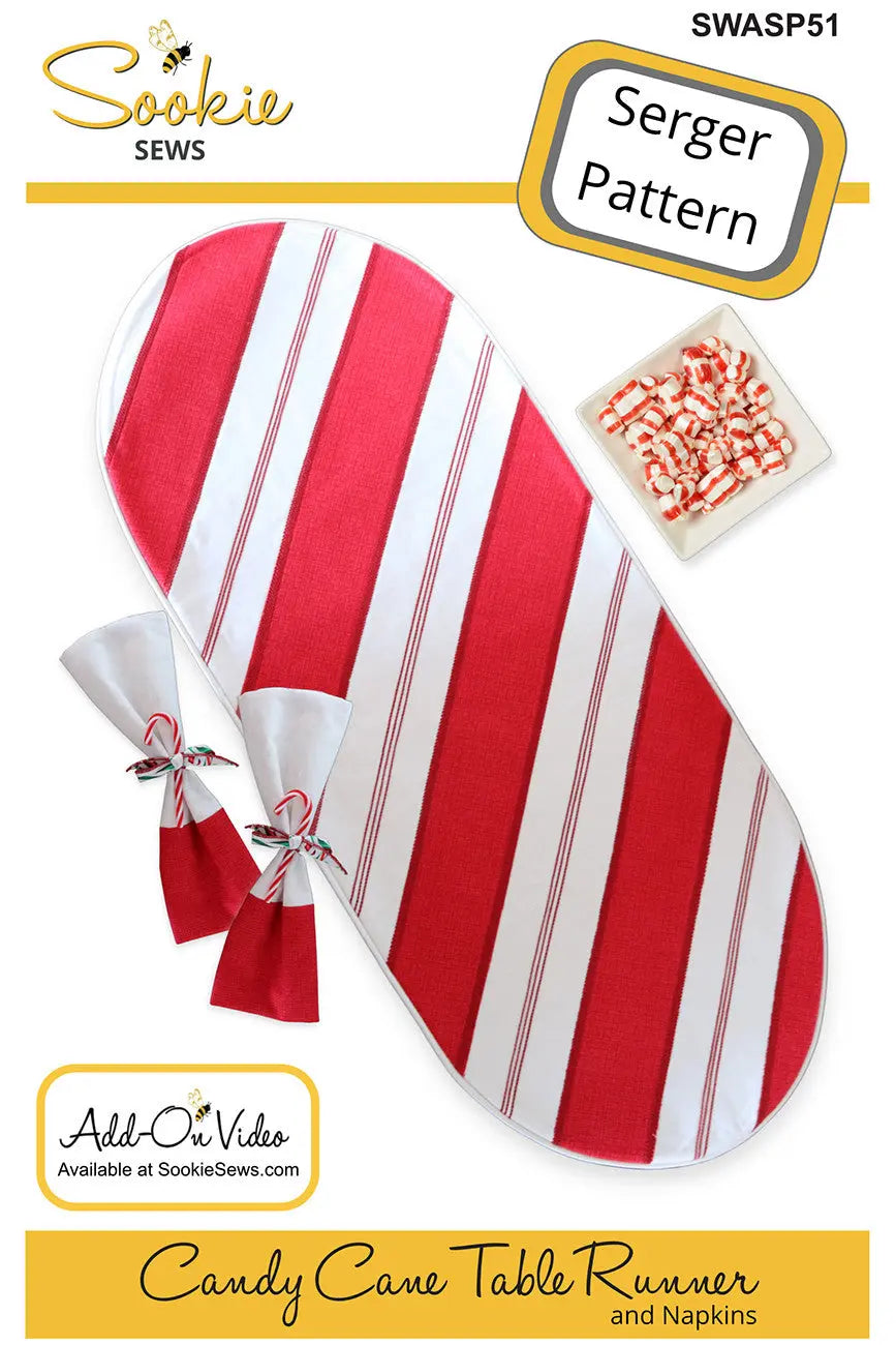 Candy Cane Table Runner & Napkins Serger Pattern - Linda's Electric Quilters