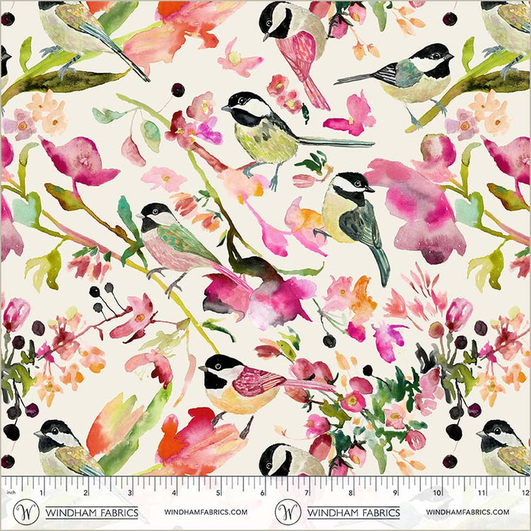 Canvas & Co. Parchment Chickadee Cotton 44"/45" Fabric Per Yard