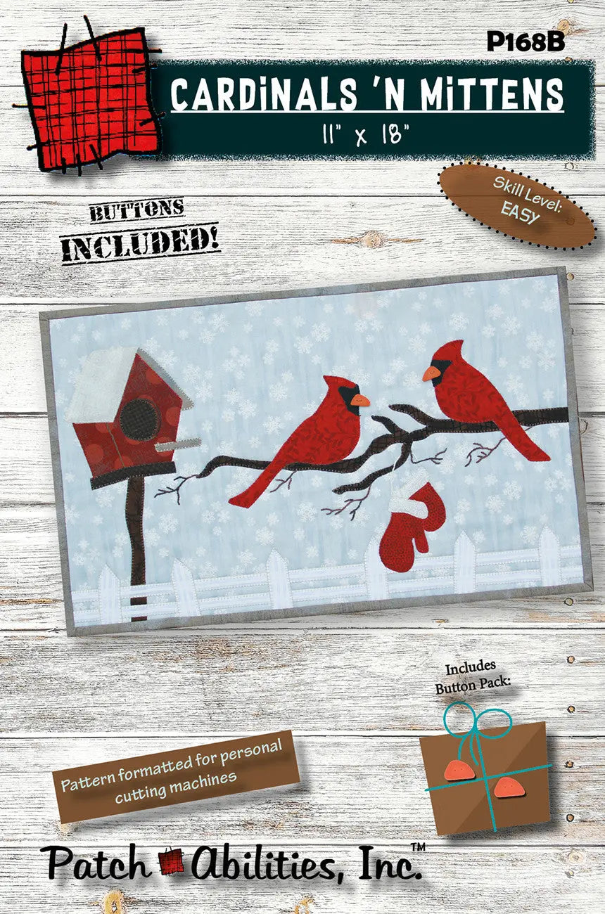Cardinals N Mittens With Buttons - Linda's Electric Quilters