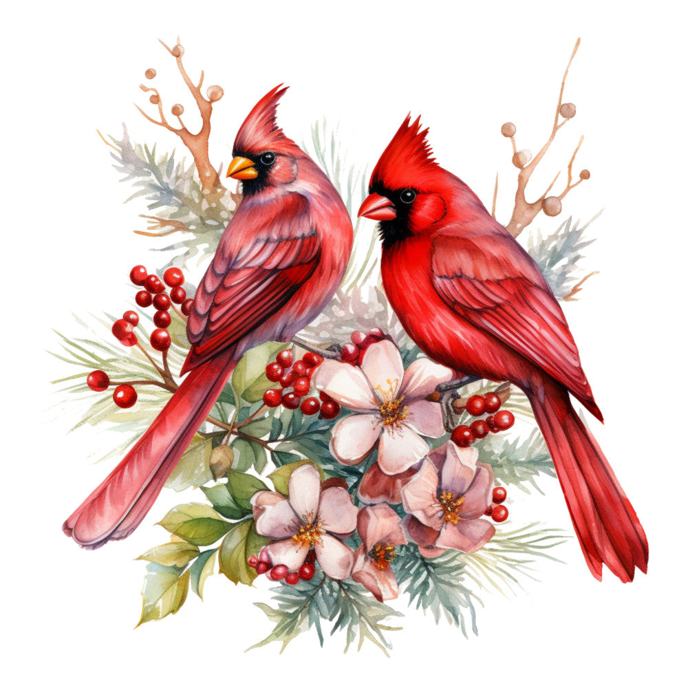 Cardinals on Flowers Fabric Panel 7 QuiltingFabricPanels