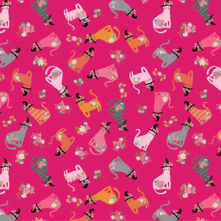 Cats In Hats Poppie Cotton Pink 44"/45" Fabric Per Yard Poppie Cotton