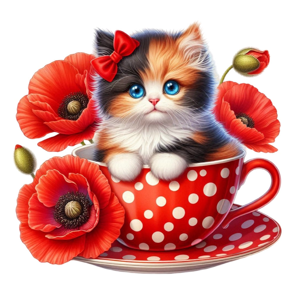 Cats in Tea Cups Fabric Panel 29 QuiltingFabricPanels