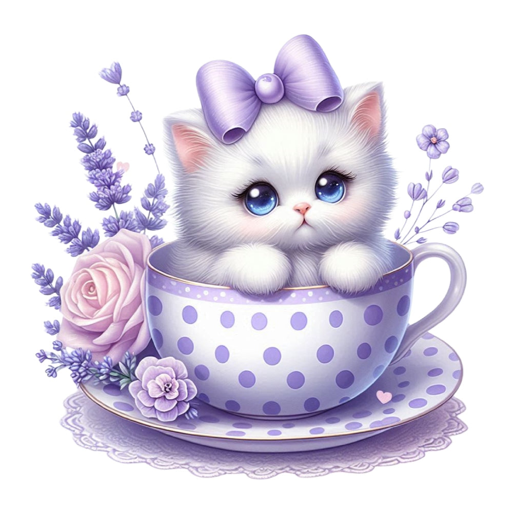 Cats in Tea Cups Fabric Panel 30 QuiltingFabricPanels