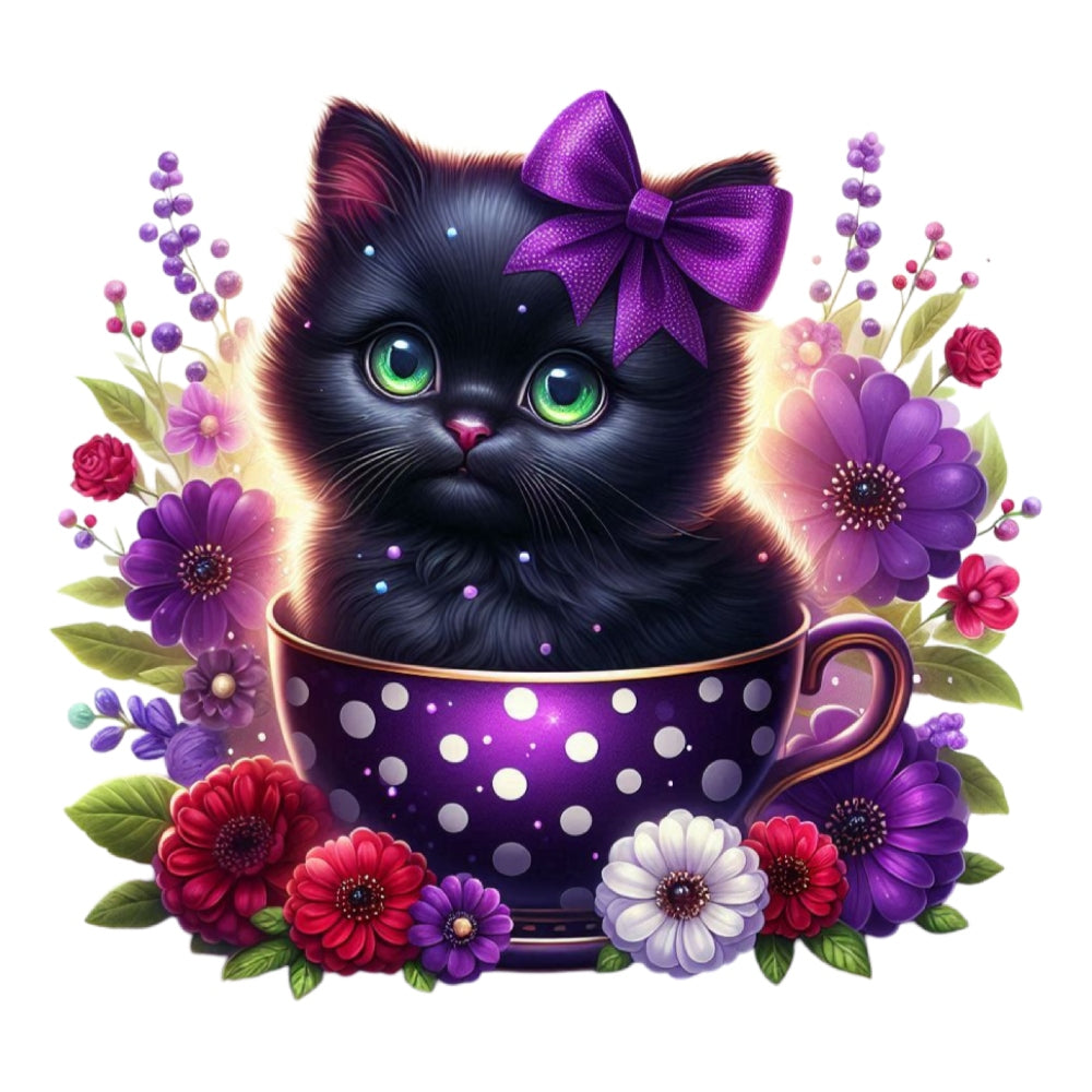 Cats in Tea Cups Fabric Panel 5 QuiltingFabricPanels