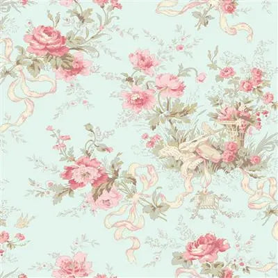 Charlotte - Cottage Floral - Light Turquoise 44" / 45" Fabric Per Yard The Fabric Company