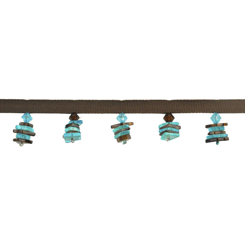 Charm Collection - 1 1/2" wide PLASTIC BEADED FRINGE - (15 YDS) - BB-922-66/04 Chocolate and Royal Blue