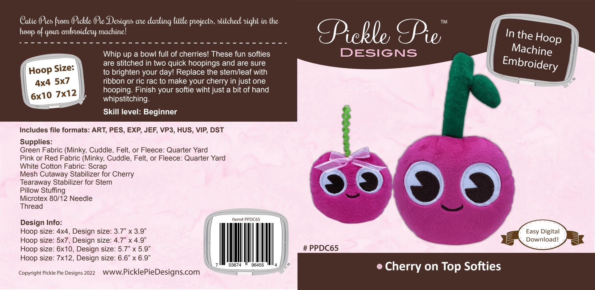 Cherry on Top Softies In the Hoop Machine Embroidery Design Set