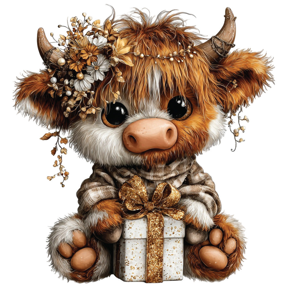 Christmas Highland Cow Fabric Panel 16