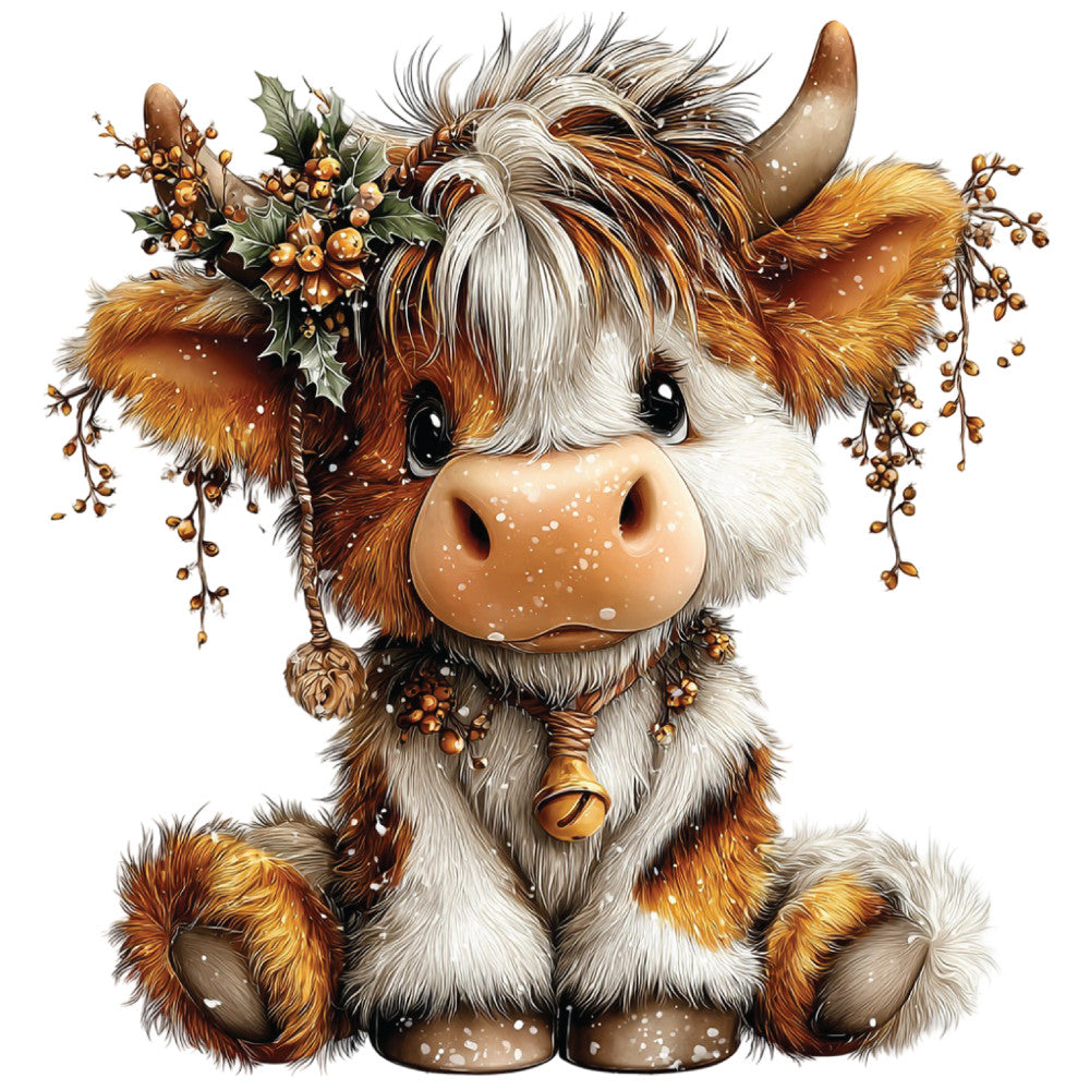 Christmas Highland Cow Fabric Panel 3